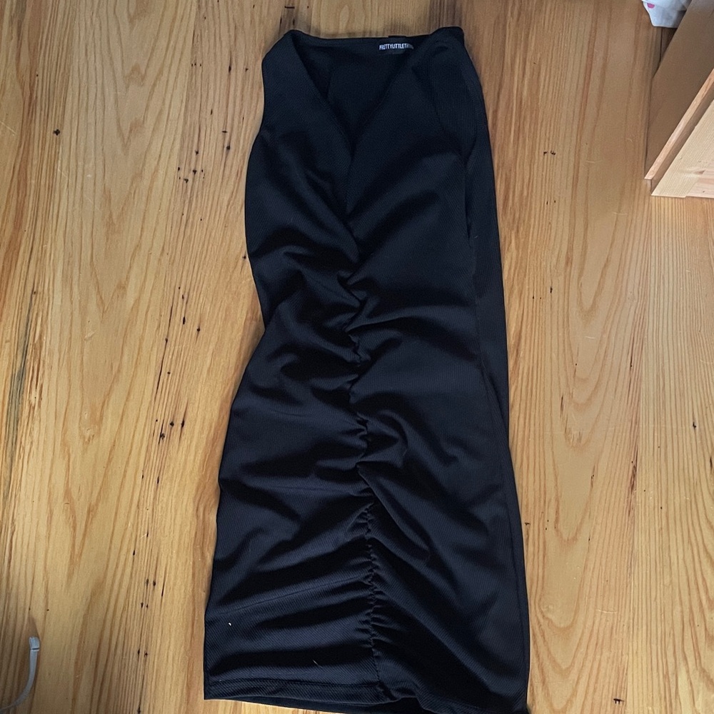 PrettyLittleThing Black Gathered Mini Dress